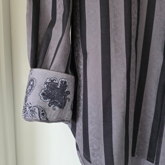 Robert Graham Shirt Mens XL Striped Long Sleeve Gray Black Paisley Flip Cuff - Picture 5 of 9